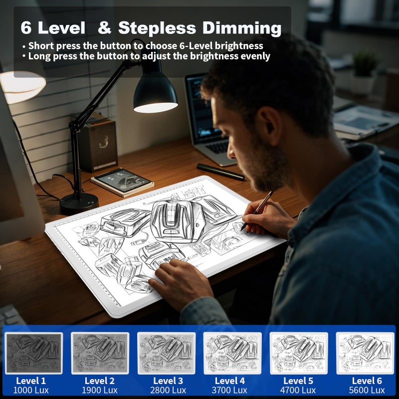 Elice Rechargeable A3 Light Pad for Diamond Painting, Magnetic LED Light Board with Physical Button, Super Bright Diamond Art Light Pad, Ultra-Thin Light Box for Tracing, Weeding Vinyl, Artists -White - Image 4