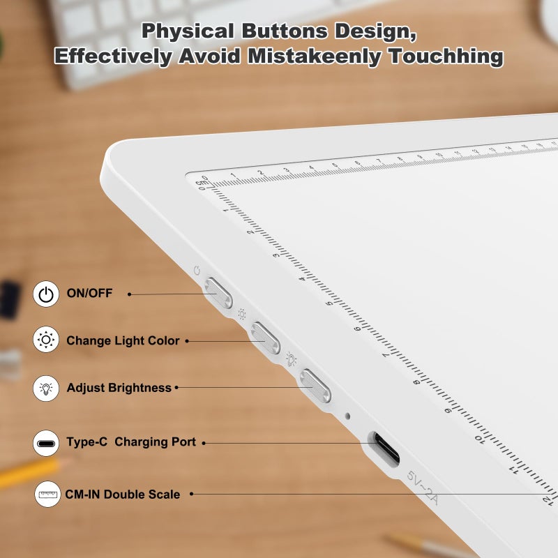 Elice Rechargeable A3 Light Pad for Diamond Painting, Magnetic LED Light Board with Physical Button, Super Bright Diamond Art Light Pad, Ultra-Thin Light Box for Tracing, Weeding Vinyl, Artists -White - Image 5