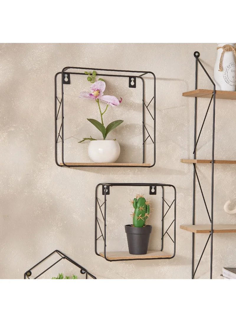 Home Box Sera 2-Piece Metal and MDF Board Wall Shelf Set 25 x 25 x 9.5 cm