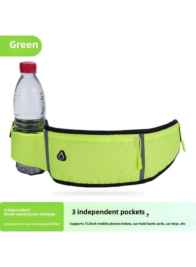Hidden Three-Pocket Waterproof Body Leisure Multi-Function Water Kettle Waist Bag Easy To Carry Mobile Phone Running Bag Outdoor-Color:Green - Image 1