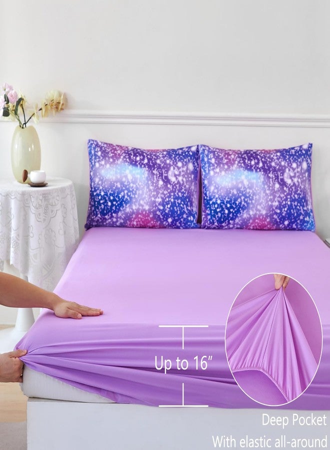 PERFEMET Girls Twin Comforter Set with Sheets 6-Piece Twin Bed in a Bag Rainbow Fluffy Bedding Set for Girls Kids 3D Colorful Tie Dye Bedroom Bed Set (Purple Pink, Twin) - Image 3