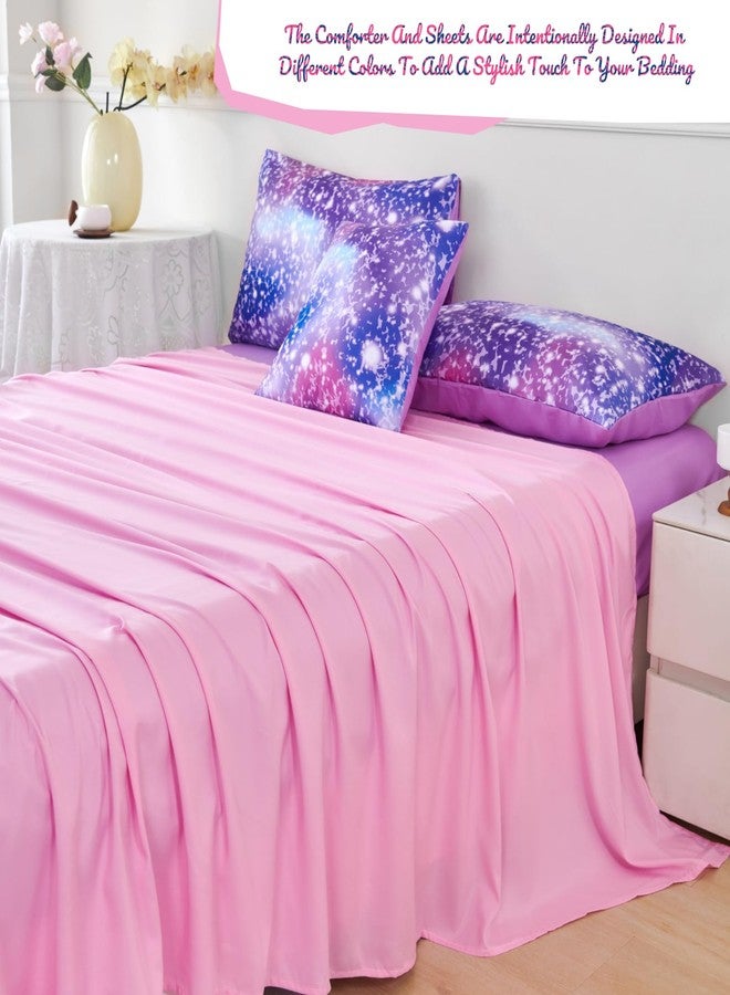 PERFEMET Girls Twin Comforter Set with Sheets 6-Piece Twin Bed in a Bag Rainbow Fluffy Bedding Set for Girls Kids 3D Colorful Tie Dye Bedroom Bed Set (Purple Pink, Twin) - Image 5