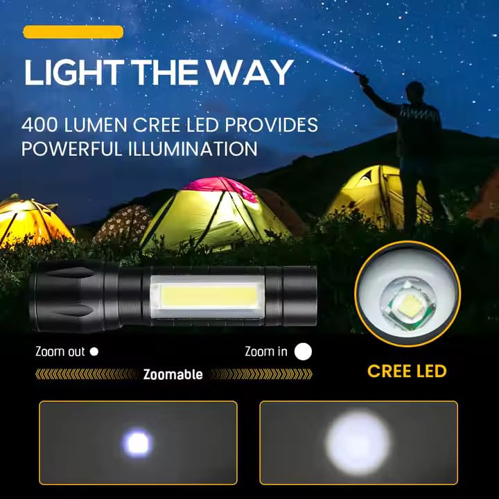 Generic 2in1 Compact and Sleek LED USB Rechargeable Torch Set and Rechargeable COB Keychain Light with Bottle Opener and Magnetic Base Portable Flashlight with Storage Case  - Image 2