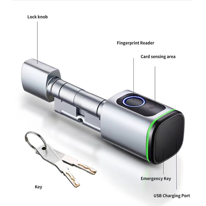 Fingerprint Door Lock Silver 40x40MM 4 Unlock Methods Intelligent Door Lock - Remote Access Via APP Sensitive Recognition Door Lock Cylinder for Home Family Users Including Elderly And Kids - Image 2