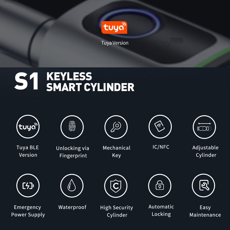 Fingerprint Door Lock Silver 40x40MM 4 Unlock Methods Intelligent Door Lock - Remote Access Via APP Sensitive Recognition Door Lock Cylinder for Home Family Users Including Elderly And Kids - Image 3