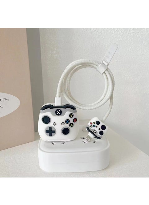 Cartoon Charger Protective Cover Suitable For Apple Fast Charging Head 18/20W Charging Head Protective Cover Winder-Color:Game Controller White (set Of 2)