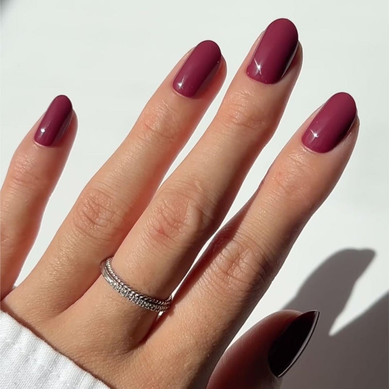 Glamnetic Press On Nails - Berry Maroon | Opaque Dark Red Maroon Short Round Fake Nails, Salon Quality | 12 Sizes - 30 Nail Kit with Glue - Image 1