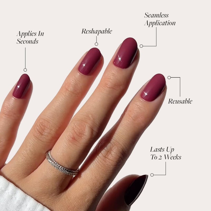 Glamnetic Press On Nails - Berry Maroon | Opaque Dark Red Maroon Short Round Fake Nails, Salon Quality | 12 Sizes - 30 Nail Kit with Glue - Image 3