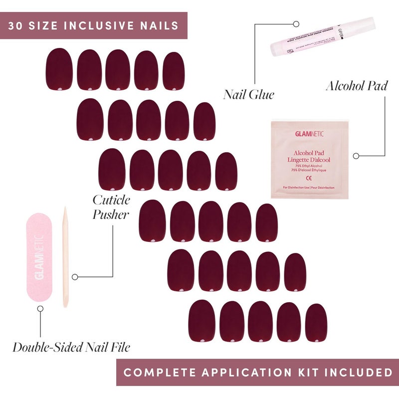 Glamnetic Press On Nails - Berry Maroon | Opaque Dark Red Maroon Short Round Fake Nails, Salon Quality | 12 Sizes - 30 Nail Kit with Glue - Image 4