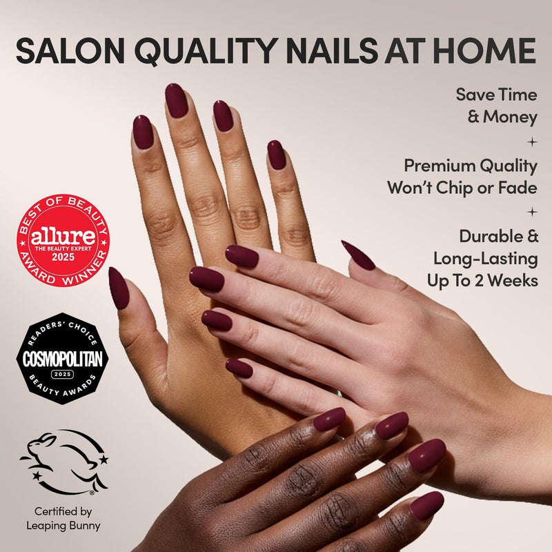 Glamnetic Press On Nails - Berry Maroon | Opaque Dark Red Maroon Short Round Fake Nails, Salon Quality | 12 Sizes - 30 Nail Kit with Glue - Image 2