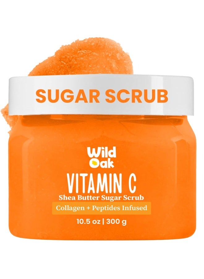 WILD OAK WildOak Vitamin C Sugar Body Scrub | 300g | Kojic Acid, Hyaluronic Acid, Ceramides, Collagen & Peptides | De-Tan & Brightens Dark Areas | Smooths Strawberry Legs & Arms | Hydrates & Exfoliates - Image 1
