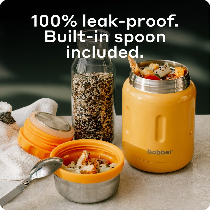 BOBBER 24 oz Insulated Stainless Steel Food Jar with Extra-Wide Mouth, Built-in Spoon & Bowl - Keeps Hot for 14 Hours and Cold for 20 Hours - Leakproof Lunch Thermo for Adults (Orange) - Image 3