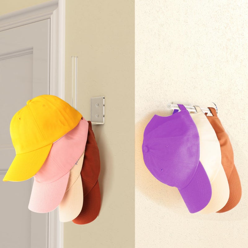 Durmmur 2 Pack Hat Racks for Baseball Caps, Acrylic Hat Organizer, Hat Hooks for Wall, Hat Holder Storage Organizer, Hat Hanger Strong Adhesive/Wall Drilled for Door, Bedroom, Closet(Clear 6 in) - Image 2