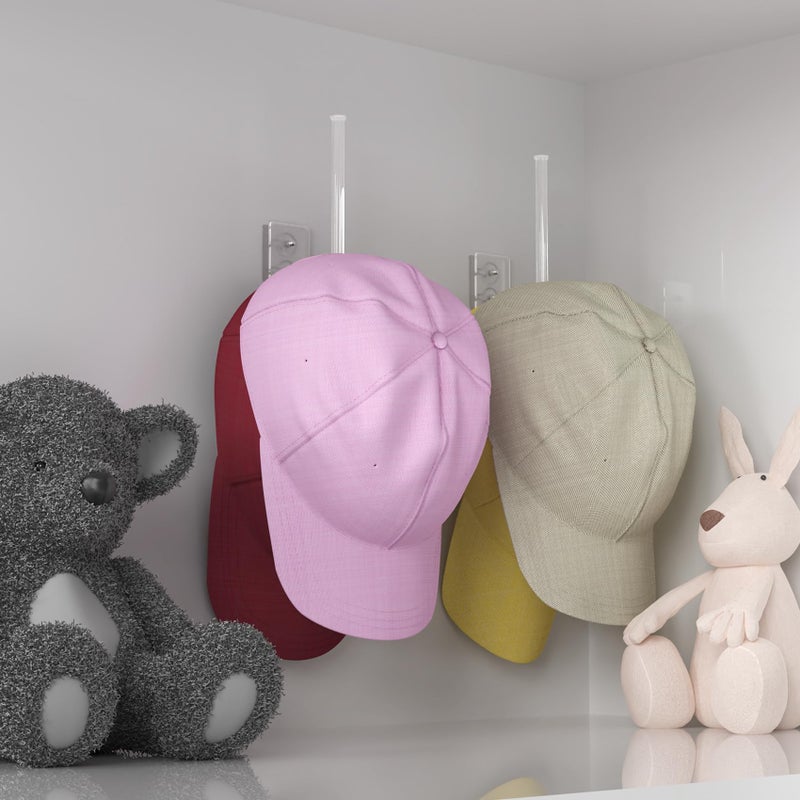 Durmmur 2 Pack Hat Racks for Baseball Caps, Acrylic Hat Organizer, Hat Hooks for Wall, Hat Holder Storage Organizer, Hat Hanger Strong Adhesive/Wall Drilled for Door, Bedroom, Closet(Clear 6 in) - Image 4