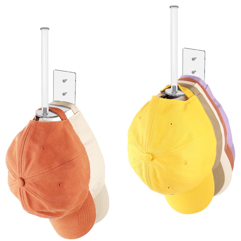 Durmmur 2 Pack Hat Racks for Baseball Caps, Acrylic Hat Organizer, Hat Hooks for Wall, Hat Holder Storage Organizer, Hat Hanger Strong Adhesive/Wall Drilled for Door, Bedroom, Closet(Clear 6 in) - Image 1