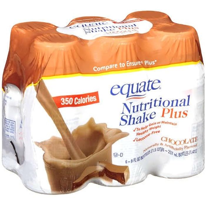 Equate Chocolate Nutritional Shake Plus, 350 Calories, 6 Shakes, 1.5-quart Box (Pack of 2)