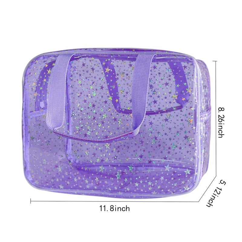 TotePrint 12”X5“X8” Portable 8L Purple Clear Makeup Bag Twinkle Star Toiletry Bag Waterproof Cosmetic Bag With Zipper & Handle for Concert Sports Events Travel Commuting Beach Essential - Image 2