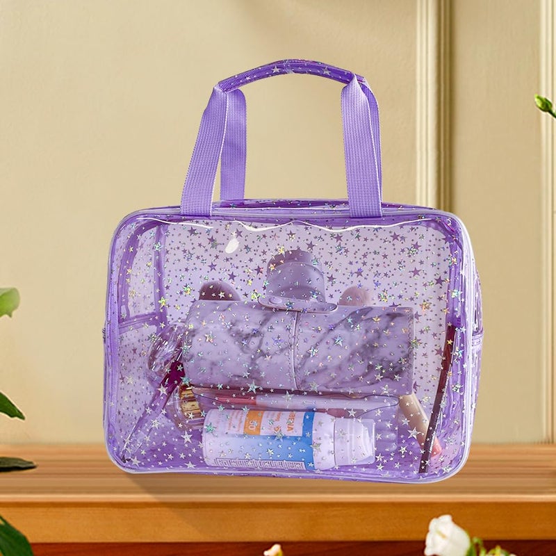 TotePrint 12”X5“X8” Portable 8L Purple Clear Makeup Bag Twinkle Star Toiletry Bag Waterproof Cosmetic Bag With Zipper & Handle for Concert Sports Events Travel Commuting Beach Essential - Image 5