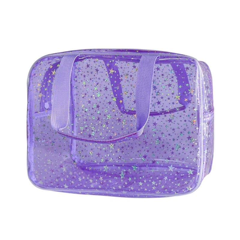 TotePrint 12”X5“X8” Portable 8L Purple Clear Makeup Bag Twinkle Star Toiletry Bag Waterproof Cosmetic Bag With Zipper & Handle for Concert Sports Events Travel Commuting Beach Essential - Image 1