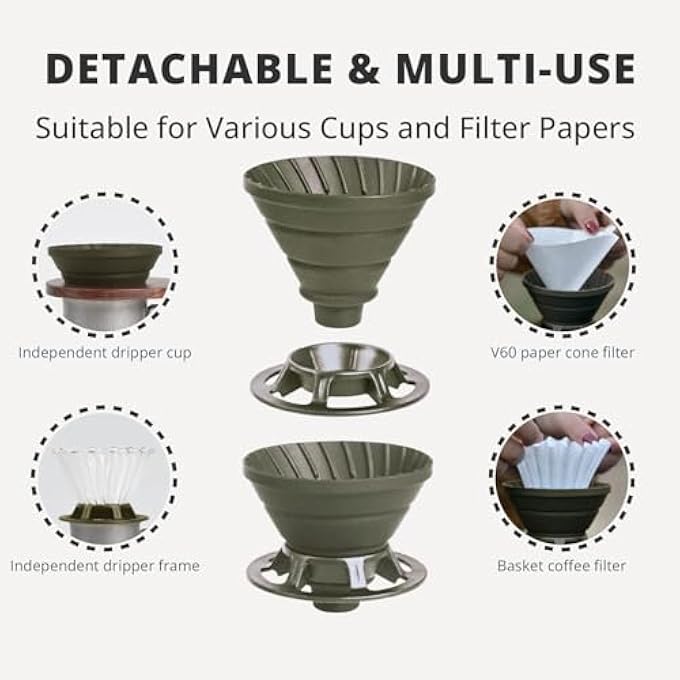 SWIUKPHE Collapsible Coffee Dripper Silicone Reusable Pour Over Coffee Maker Single Clever Coffee Dripper For Camping Business Trip Home  Office Green 12 Cup - Image 2