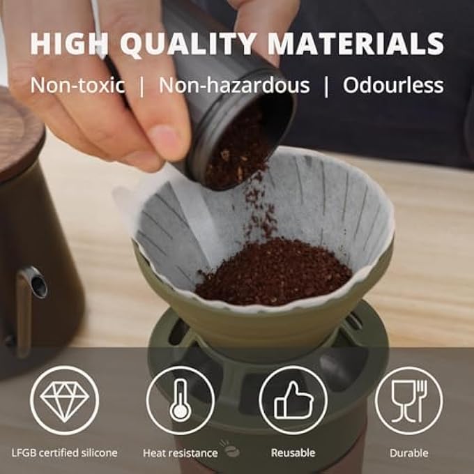 SWIUKPHE Collapsible Coffee Dripper Silicone Reusable Pour Over Coffee Maker Single Clever Coffee Dripper For Camping Business Trip Home  Office Green 12 Cup - Image 5