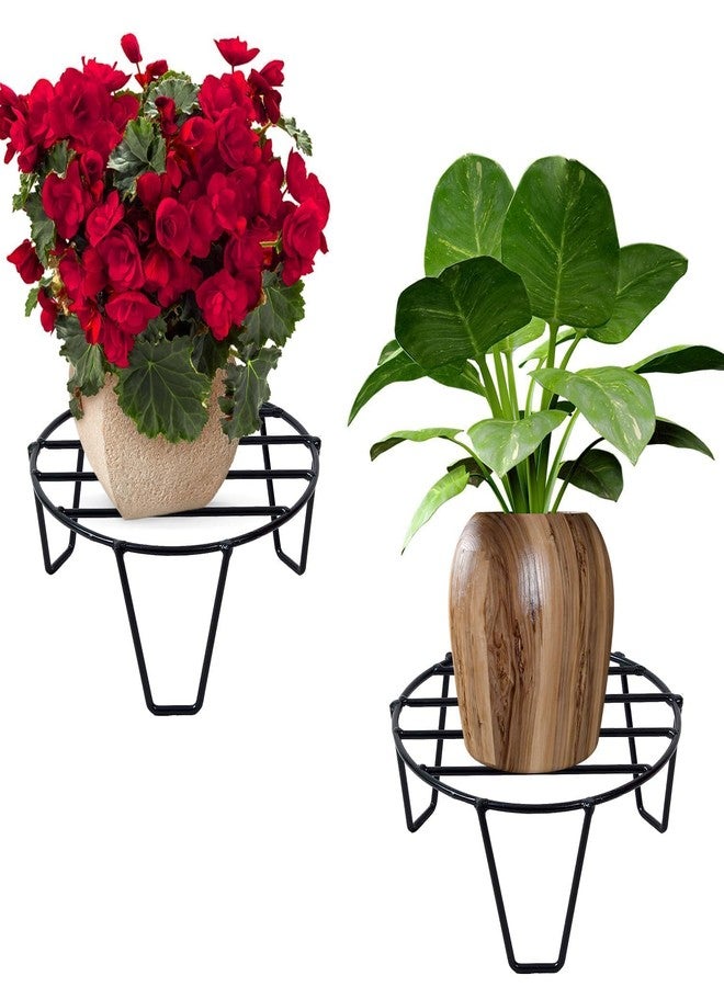 ORILEY Round Plant Stand Galvanised Metal Flower Pot Holder Indoor Gamla Support Corner Rack Outdoor Display Shelf for Home Garden Balcony Decoration - (Pack of 2, Black) - Image 4