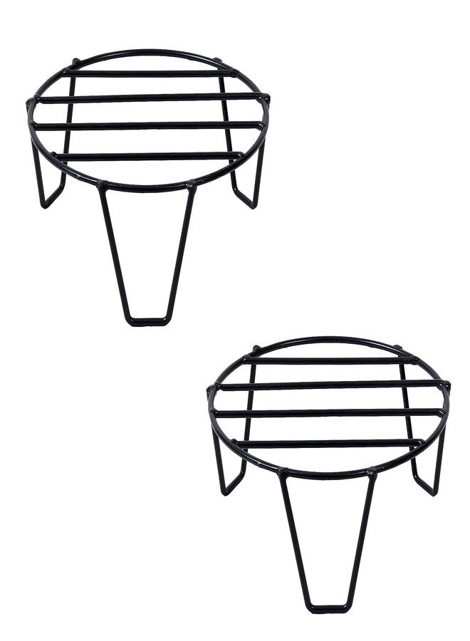 ORILEY Round Plant Stand Galvanised Metal Flower Pot Holder Indoor Gamla Support Corner Rack Outdoor Display Shelf for Home Garden Balcony Decoration - (Pack of 2, Black) - Image 1