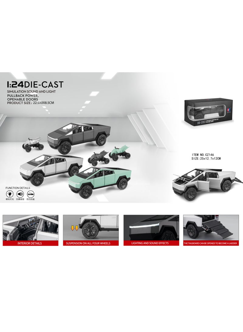 GRABZ - TOY Cyber-truck Big Size Die-Cast Metal cyber truck car with Detachable Quad Cyber Bike - Pull Back & Go, Lights, Sounds, and Multiple Opening Features! (Dark Gray/Black) - Image 4