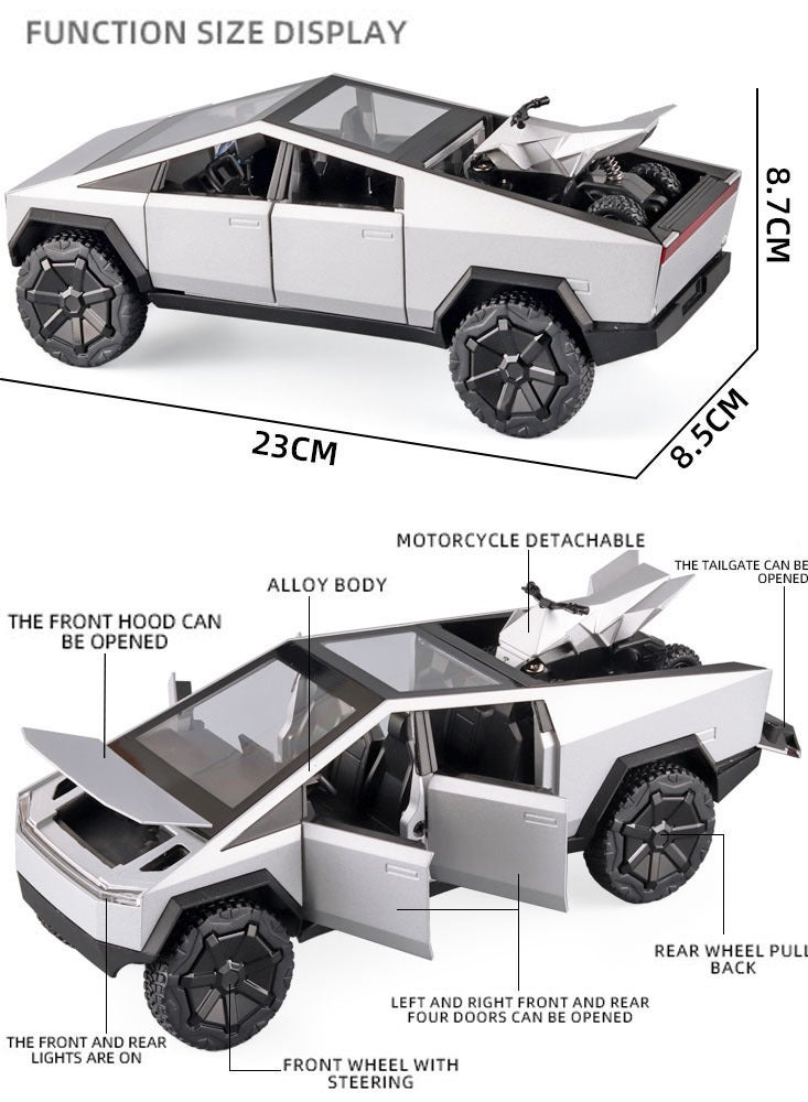 GRABZ - TOY Cyber-truck Big Size Die-Cast Metal cyber truck car with Detachable Quad Cyber Bike - Pull Back & Go, Lights, Sounds, and Multiple Opening Features! (Dark Gray/Black) - Image 5