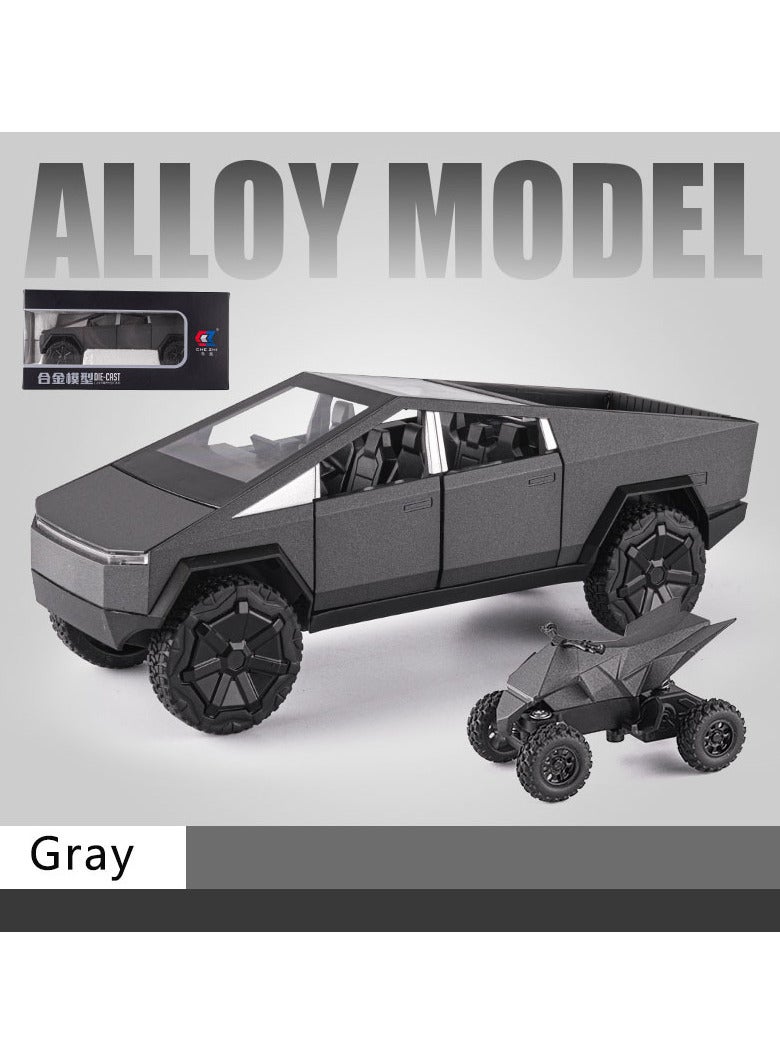 GRABZ - TOY Cyber-truck Big Size Die-Cast Metal cyber truck car with Detachable Quad Cyber Bike - Pull Back & Go, Lights, Sounds, and Multiple Opening Features! (Dark Gray/Black) - Image 1