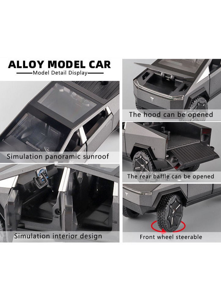 GRABZ - TOY Cyber-truck Big Size Die-Cast Metal cyber truck car with Detachable Quad Cyber Bike - Pull Back & Go, Lights, Sounds, and Multiple Opening Features! (Dark Gray/Black) - Image 3