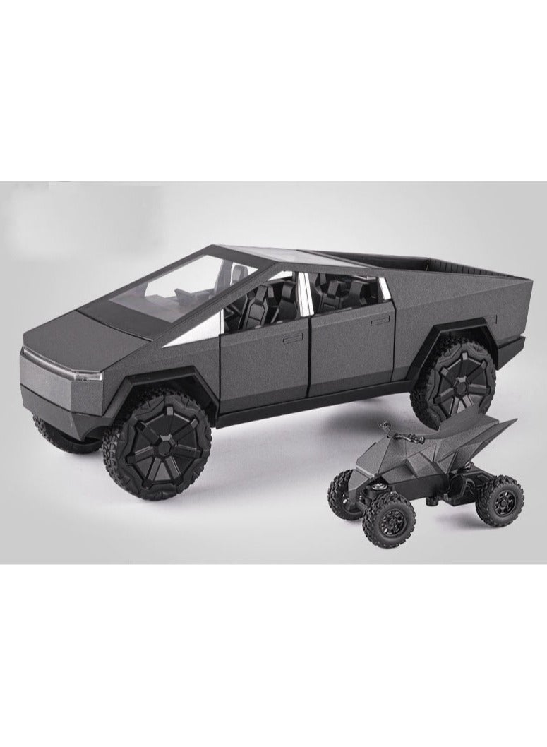 GRABZ - TOY Cyber-truck Big Size Die-Cast Metal cyber truck car with Detachable Quad Cyber Bike - Pull Back & Go, Lights, Sounds, and Multiple Opening Features! (Dark Gray/Black) - Image 2