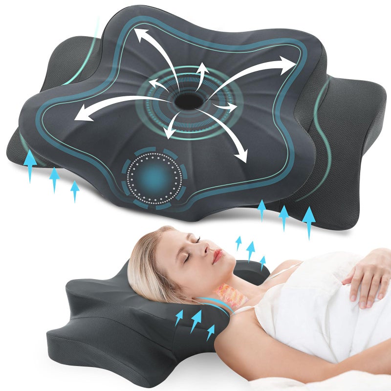 DONAMA Cervical Pillow for Neck and ShoulderContour Memory Foam PillowErgonomic Neck Support Pillow for Side Back Stomach Sleepers with Pillowcase