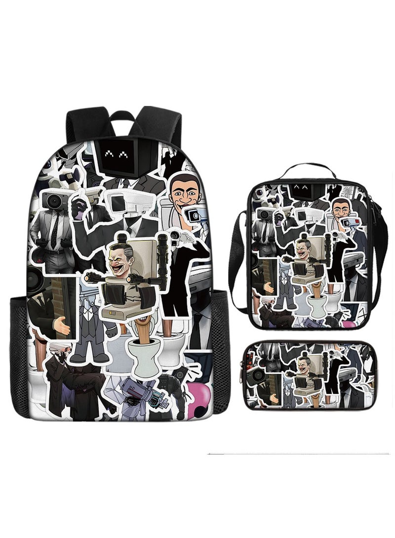 Strange large capacity backpack for primary and secondary school students, shoulder bag, pencil case, backpack, men's and women's three piece set - Image 1