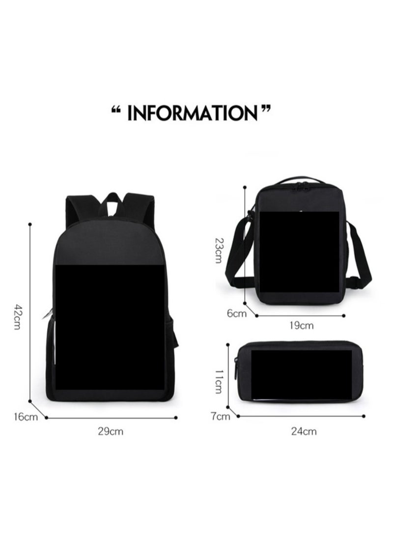 Strange large capacity backpack for primary and secondary school students, shoulder bag, pencil case, backpack, men's and women's three piece set - Image 2