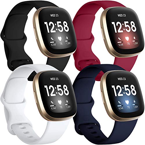 Getino Compatible with Fitbit Sense 2/ Sense Bands/Versa 3/ Versa 4 Band Women Men, Silicone Sport Accessories, Band for Fitbit Sense/Sense 2/ Versa 4/ Versa 3 Smartwatch, Small Black/Navy/Red/White - Image 1