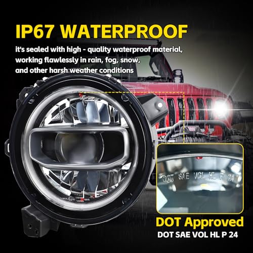 Cavauu 9-Inch Round LED Headlights Compatible with Jeep Wrangler JL JLU/Gladiator JT 2018-2025, Not for JK, DOT Approved Hi/Low Beam with Halo DRL - Image 2