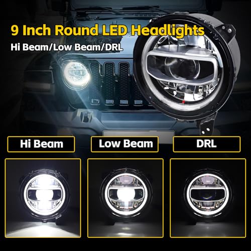 Cavauu 9-Inch Round LED Headlights Compatible with Jeep Wrangler JL JLU/Gladiator JT 2018-2025, Not for JK, DOT Approved Hi/Low Beam with Halo DRL - Image 3
