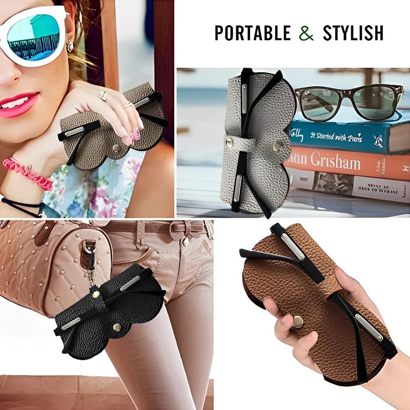 Soft Leather Sunglasses Bag - 3Pcs Portable Outdoor Travel Case with Wrist Strap - Image 2