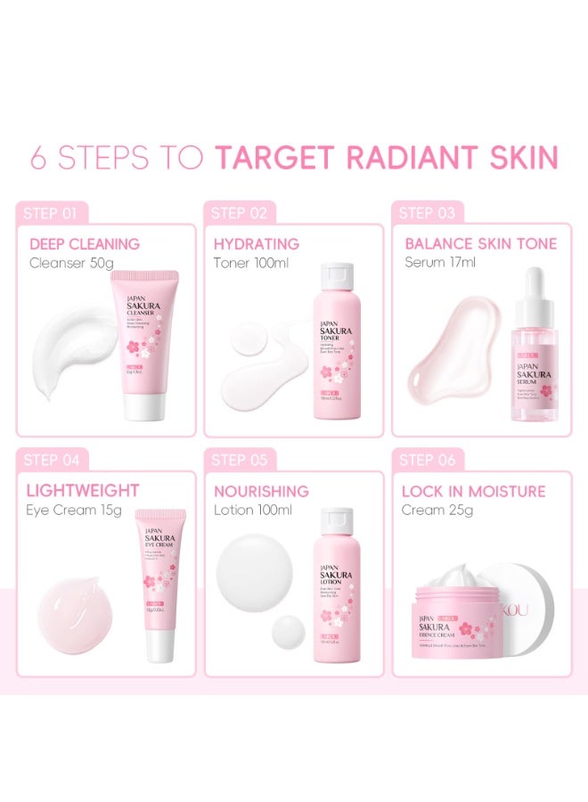 LAIKOU Sakura Skincare Set - 6 PCS Hydrating and Revitalizing Skincare Gift Set for Women, Teens, Moms & Daughters - Deep Cleansing, Anti-Aging, Nourishing, Even Skin Tone Treatment - Image 4