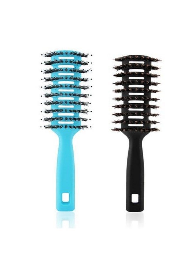 Hearts Hair Brush|Flexible Bristles Brush|Hair Brush With Paddle|Straightens & Detangles Hair Brush|Suitable For All Hair Types|Hair Brush Styling Hair|Round Vented|Set Of 2|Black & Blue - Image 2