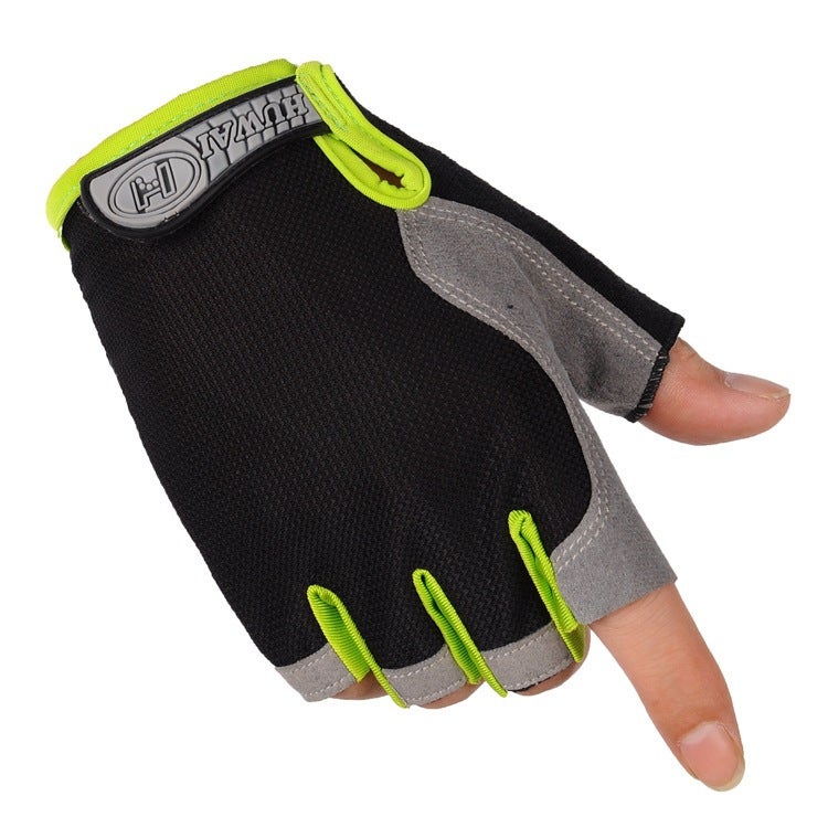 Fitness Gloves Unisex Half-Finger Breathable Anti-Slip Mesh semi ordinary black green 