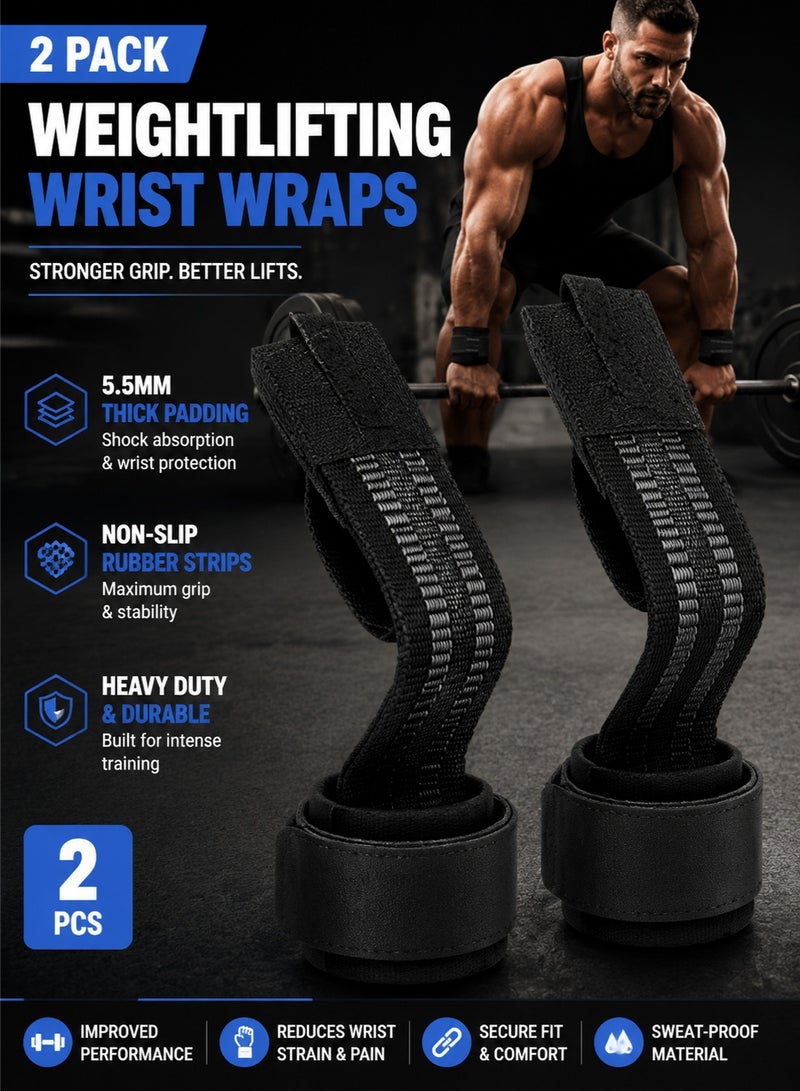 YX 2-Pack Weightlifting Wrist Wraps SBR 5.5mm Thick Support Pads, Non-Slip Grip Straps for Deadlift, Gym Training, CrossFit, Barbell & Dumbbell Wrist Support Gear - Image 1