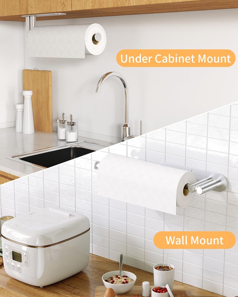 STWWO Paper Towel Holder Under Cabinet, 13Inch Self-Adhesive or Wall Paper Towel Holder for Kitchen, Bathroom, RV, Brushed Nickel - Image 5