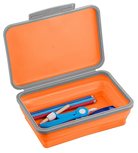 It's Academic Flexi Storage Box with Lid, Collapsible Pencil Case Design for Craft and School Supplies, Orange - Image 1