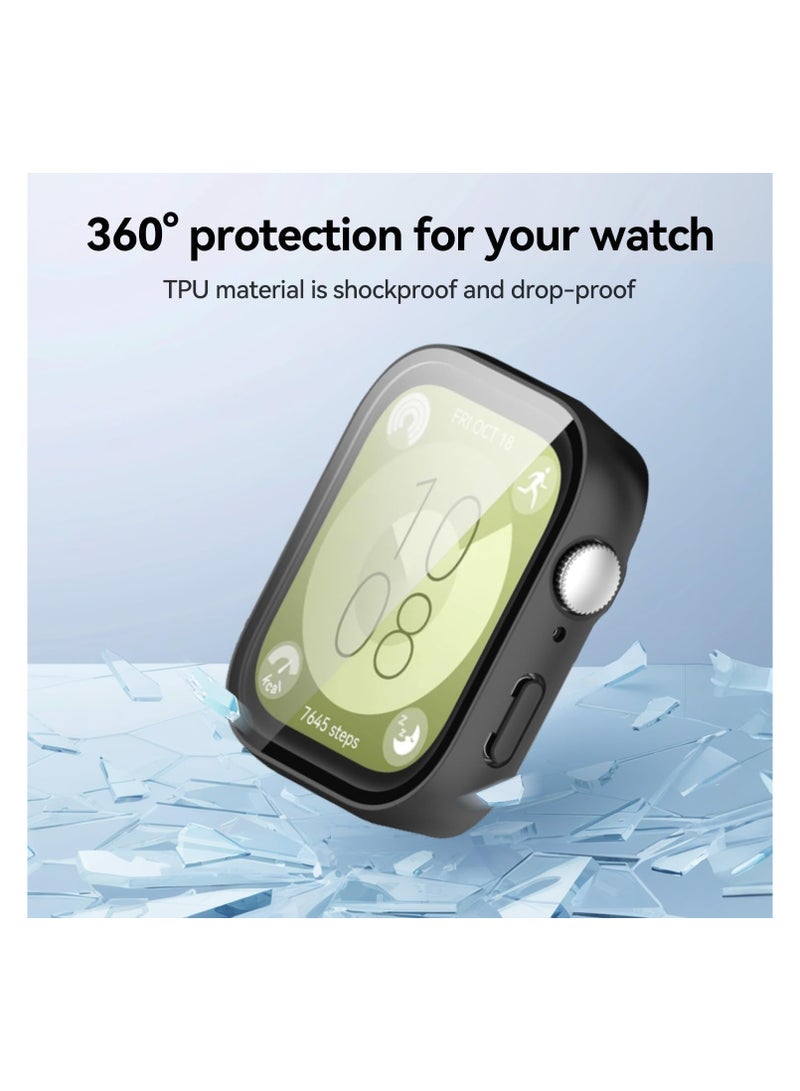 حافظة وواقي شاشة لساعة هواوي فيت 3 مقاس 46 مم، غطاء كامل من مادة البولي كربونات الصلبة ومضاد للخدش والصدمات وزجاج مقوى متوافق مع ساعة هواوي فيت 3 (وردي، 46 مم) وردي - Image 3