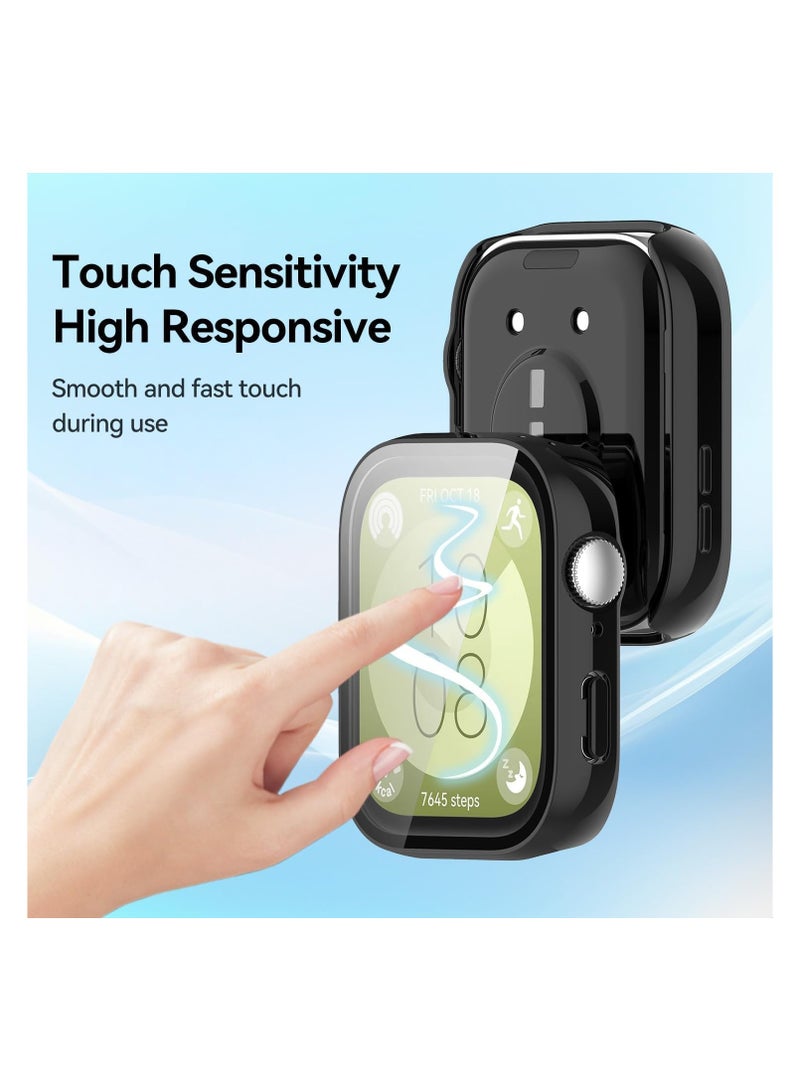 حافظة وواقي شاشة لساعة هواوي فيت 3 مقاس 46 مم، غطاء كامل من مادة البولي كربونات الصلبة ومضاد للخدش والصدمات وزجاج مقوى متوافق مع ساعة هواوي فيت 3 (وردي، 46 مم) وردي - Image 4