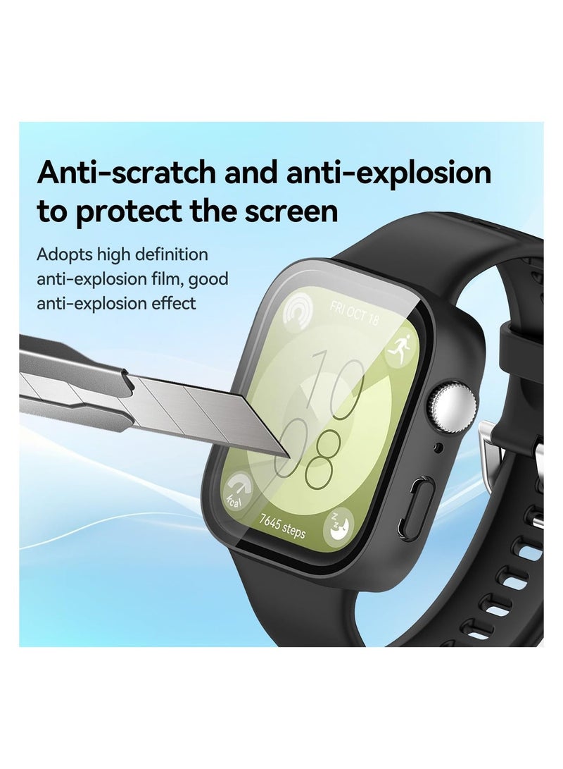 Case and Screen Protector for Huawei Watch Fit 3 46mm, All-around Anti Scratch Shockproof Protective Hard PC Full Cover Tempered Glass Compatible with Huawei Watch Fit 3 (Pink, 46MM) pink - Image 2
