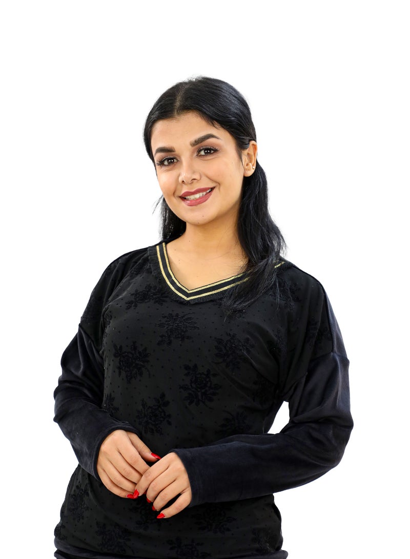 Dadoush Women's winter velor pajamas for a look full of elegance and beauty - Image 3