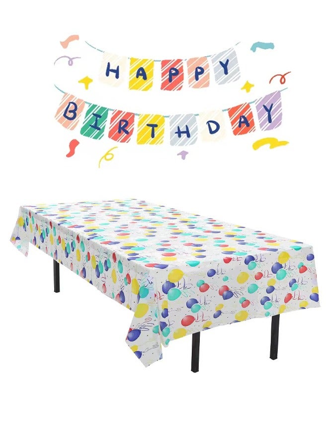 2 Piece Disposable Tablecloth Party Birthday Family Gathering 137*183 CM Colorful Balloons - Image 1